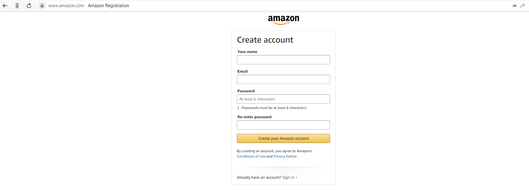 создать аккаунт на Amazon