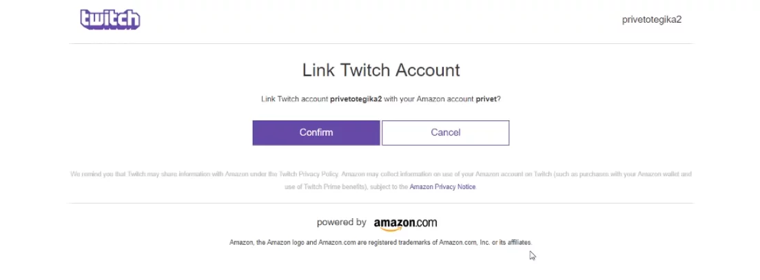 Подтвердить привязку аккаунта Amazon и Twitch